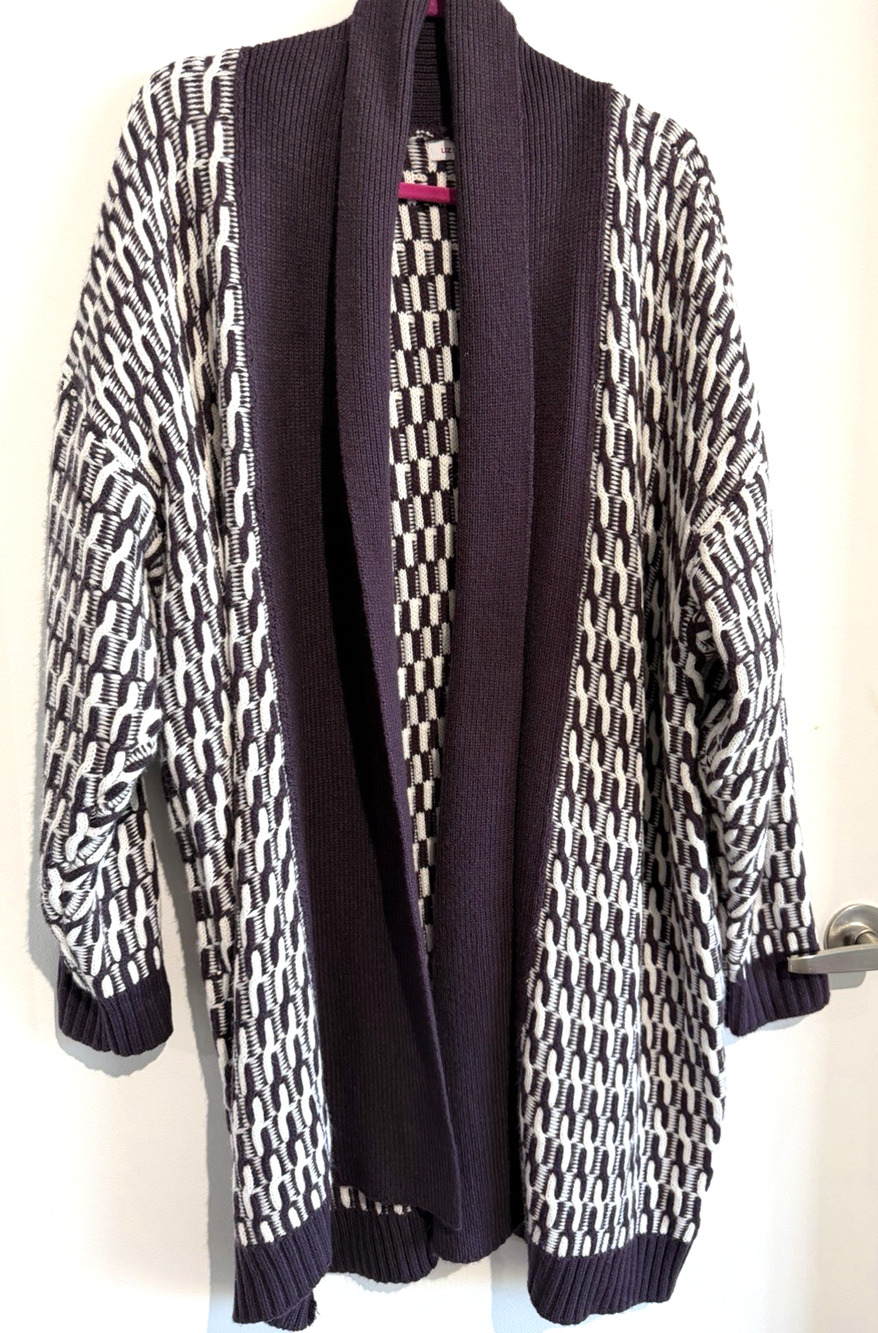 Liz Claiborne Sweater Cardigan Open Front Shawl Collar Chunky Purple Size-XXL
